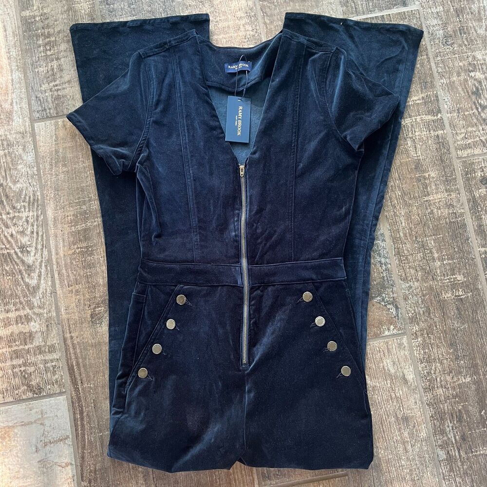 Ramy Brook Navy Velveteen Helena Jump Suit Womens 29